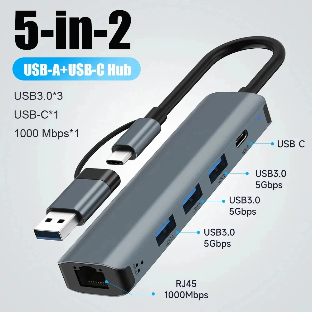 USB C HUB USB-C USB-A Multiport Adapter Typ C USB 3.0 Datenübertragung Gigabit Ethernet RJ45 Dockingstation für MacBook Pro Image