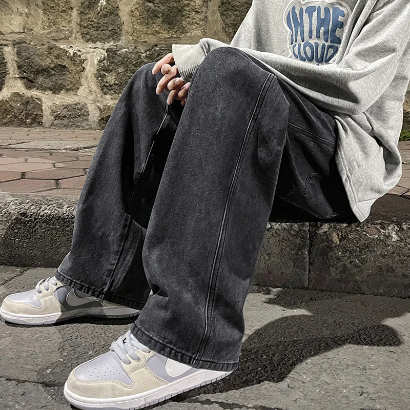 2025 männer Jeans Koreanische Version Student Casual Hosen High Street Gerade Lose Breite Bein Jeans Schwarz Grau Blau Baggy Jeans