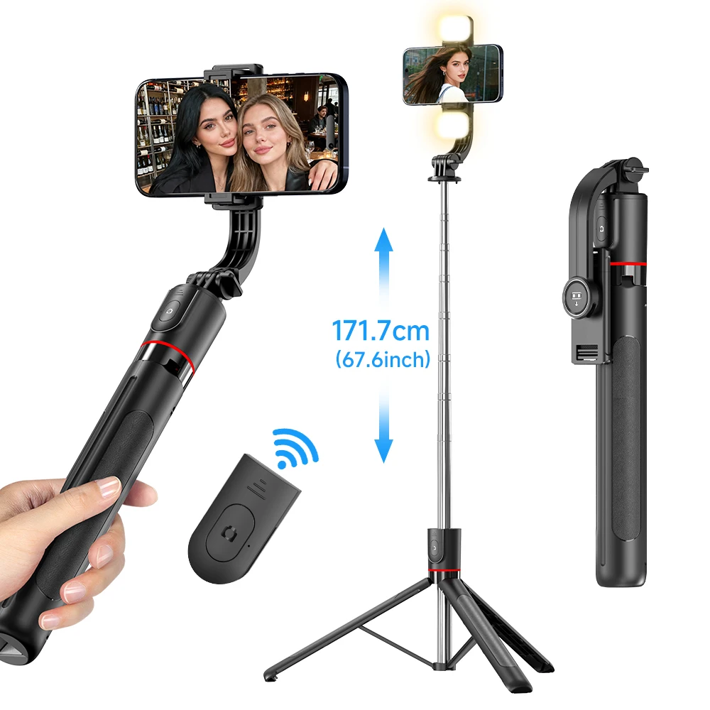 AXNEN F15 68-Zoll Selfie Stick Stativ mit Wireless Fernbedienung, Verstellbare Handyhalterung für iPhone Android, Perfekt für Vlogs und Aufnahmen Image