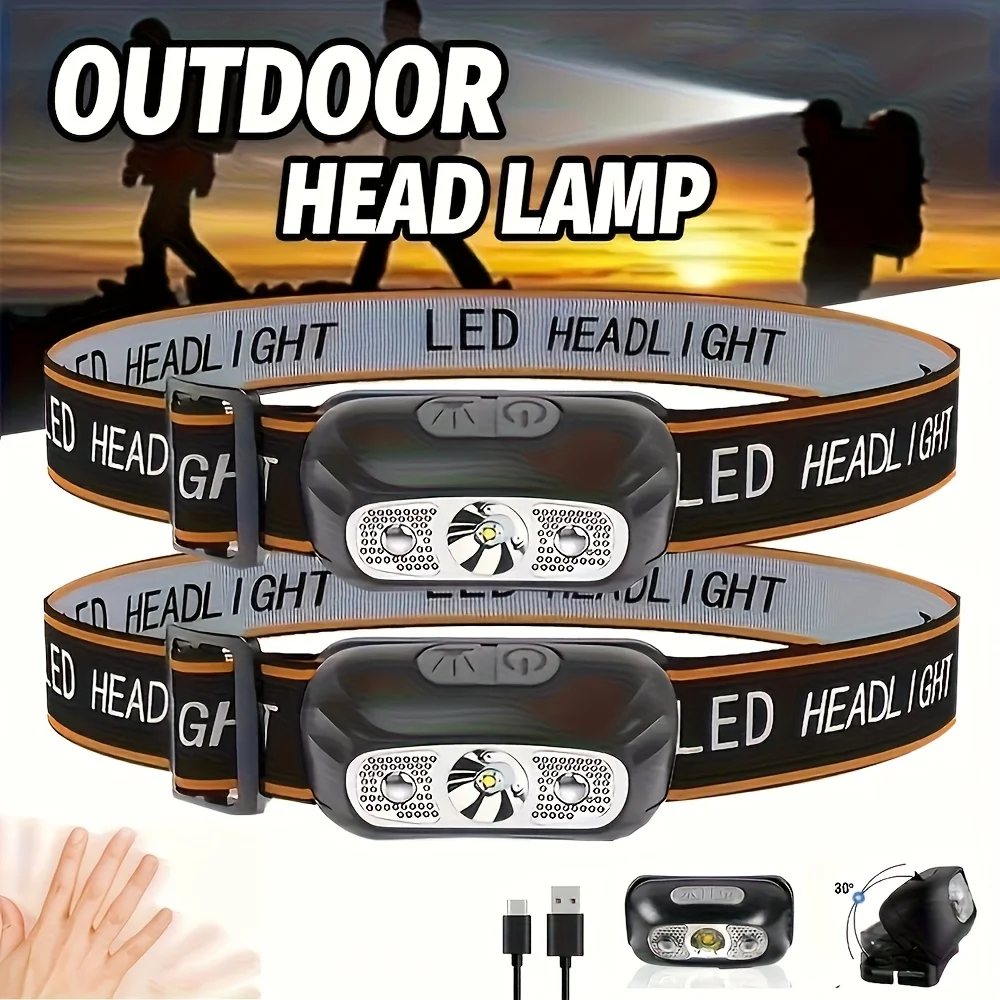 Starke Licht Scheinwerfer Tragbare LED Sensor Scheinwerfer USB Aufladbare Kopf Taschenlampe Outdoor Camping Angeln Notfall Laterne Image