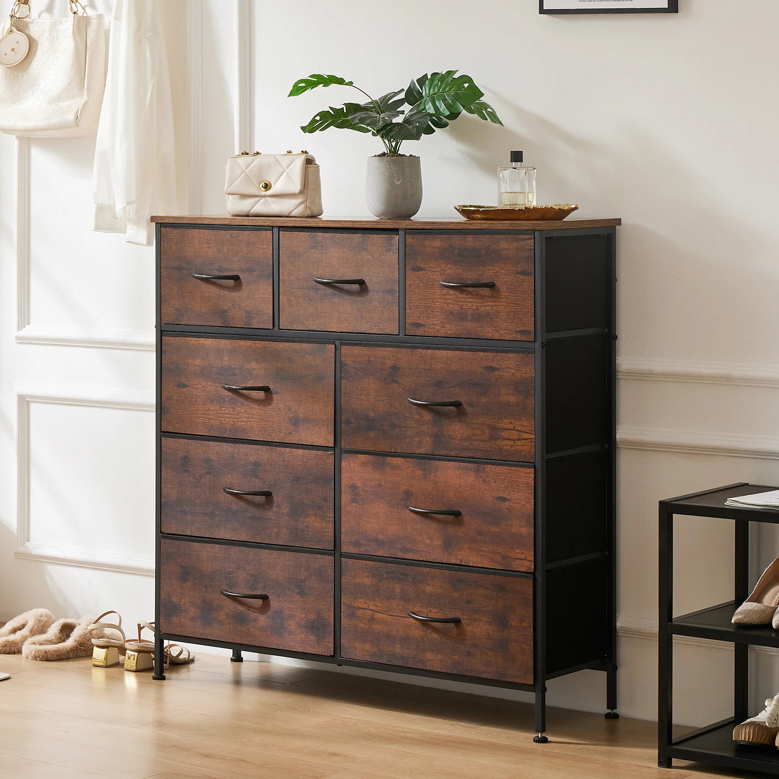 JHK Kommode für Schlafzimmer mit 9, Stoff-Aufbewahrungsschublade, Kleiderschrank, hoher Brust-Organizer, Schrank für Erwachsene und Kinder, Kleiderschrank, Möbel