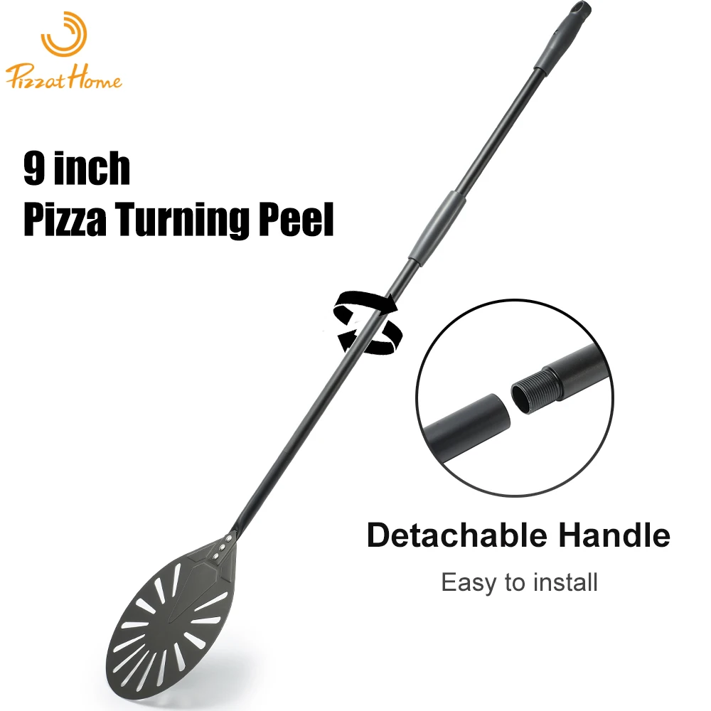 PizzAtHome 7/8/9 Zoll Pizzaschieber mit 45/47 Zoll langem Griff, Pizzawendeschaufel, Pizzaschieber mit Laserlogo, Pizzaofen-Zubehör Image