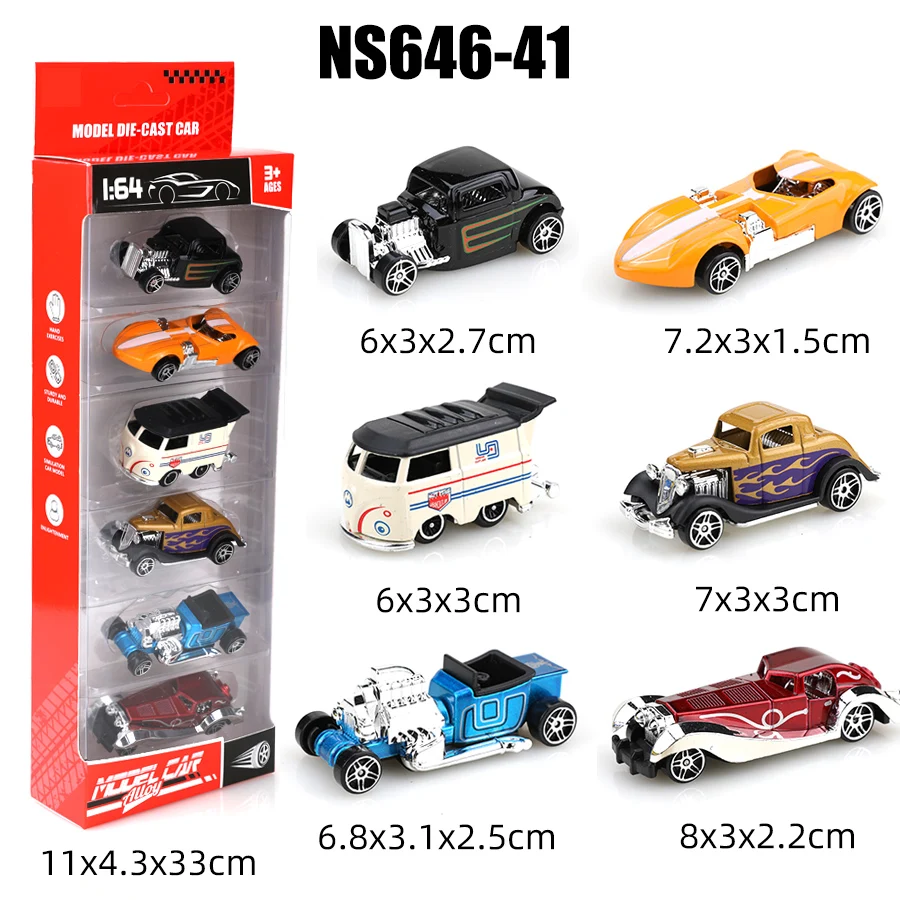 (Boxed) 1/64 Mini-Druckguss-Autoset im Retro-/modifizierten Stil, 6-teilig, Metalldruckguss, Jungenspielzeug, Schiebemodell, kein Rückzug. Image