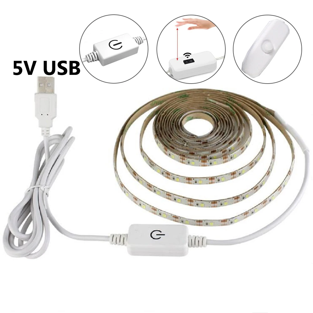 USB-LED-Streifenlicht DC5V 2835, mit Dimmer/EIN-AUS-Schalter, warm, kühl, weiß, rot, blau, grün, rosa, LED-Band, Deckenschrankleuchte Image