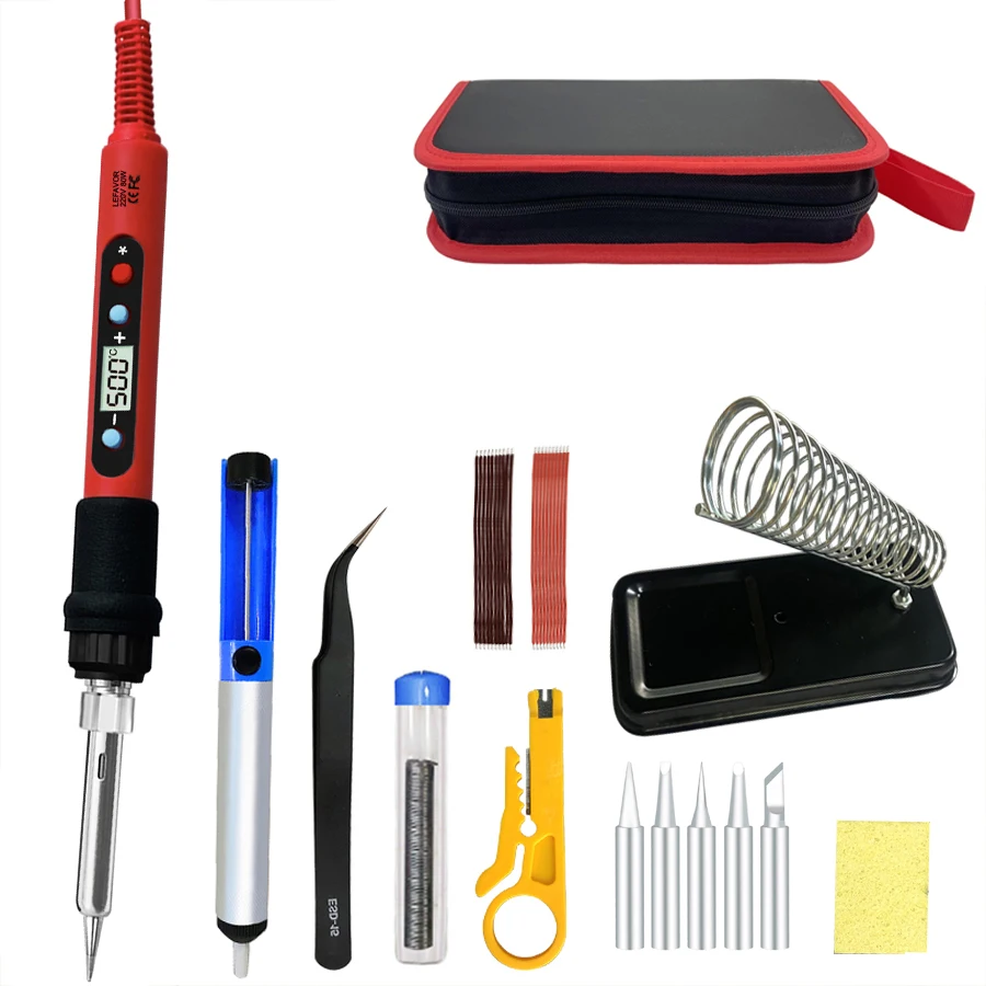 Digitales Lötkolben-Set, 80 W, mit EIN/AUS-Schalter, einstellbare Temperatur, LCD-Schweißwerkzeuge, Keramikheizung, Lötspitzen Image