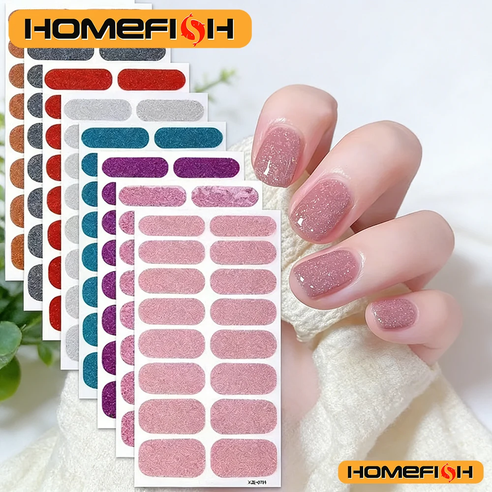8 Blatt Nagel-Folienstreifen, Rosa Glitzer-Nagelsticker, Selbstklebende Gel-Nagelaufkleber für Frauen, DIY-Nagelzubehör für Zuhause Image