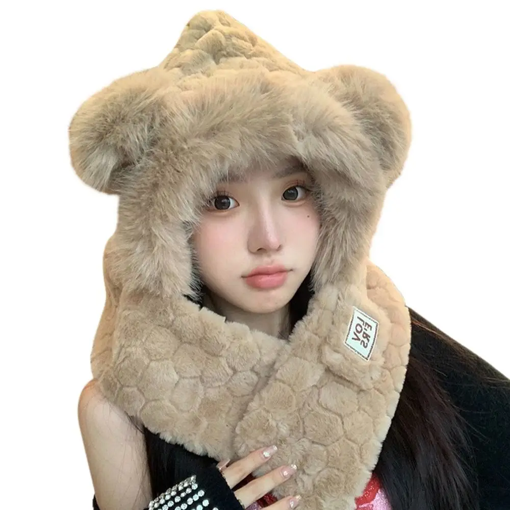 Modischer Winter-Schal mit integrierter Mütze, winddicht, warm, Beanie-Mütze, Schal, verdickte weiche Gehörschutzmütze für Damen Image