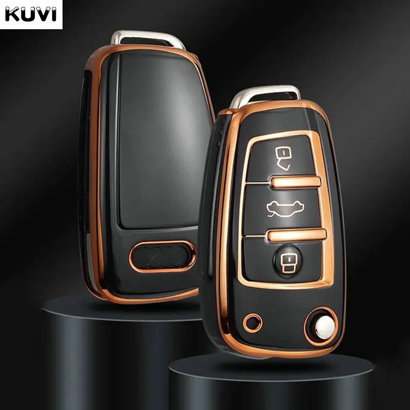 Kuvi TPU Auto Flip Schlüssel Fall Abdeckung Für Audi A3 A4 B6 B7 B8 A6 C5 C6 RS3 S1 S3 Q3 Q5 Q7 TT Schutz Halter Keyless Auto Fob Image