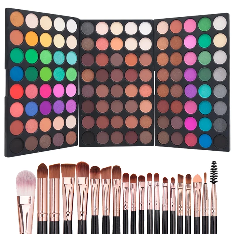 120 Farben Matte Shimmer Lidschatten-Palette Natürliches wasserfestes, langlebiges Lidschatten-Make-up-Set mit 20 Make-up-Pinseln Kosmetik-Set Image