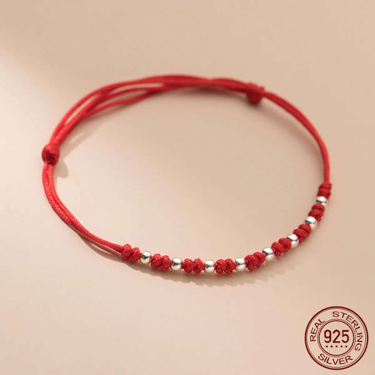 La monada 25 cm Lucky 925 Silber Seil Armbänder Frauen Silber 8 Perle Roter Faden Linie String Armbänder Für Frauen Mädchen Einstellbar