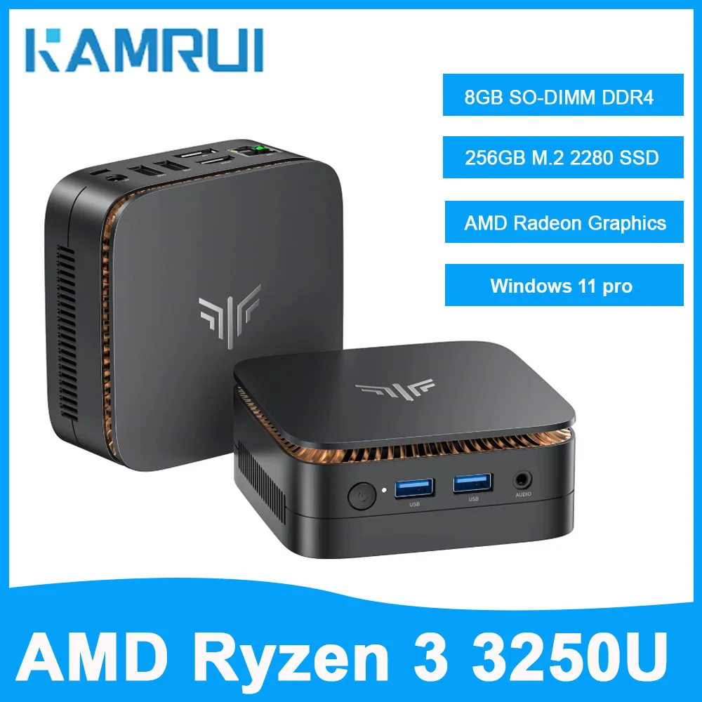 KAMRUI E1 Mini-PC Windows 11 Pro AMD Ryzen 3 3250U 8GB DDR4 256GB M.2 SSD Unterstützt 4K Mini-Desktop-Computer für Zuhause US-Stecker