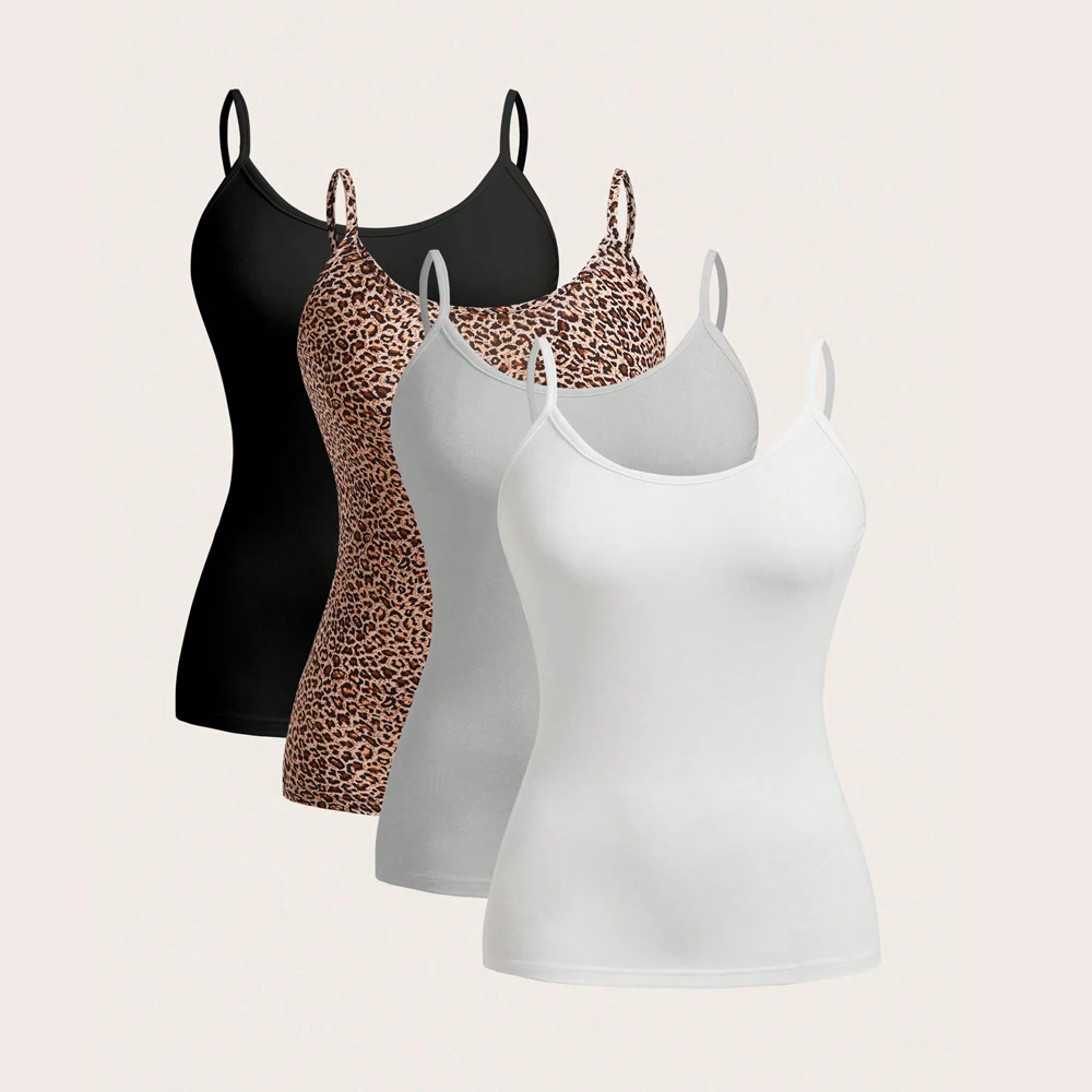 4 stück Frauen Einfarbig Camisoles Weste Frauen Tank Tops Weibliche Sommer Sexy Strap Grundlegende Tops Ärmellose Leibchen T-shirt Image