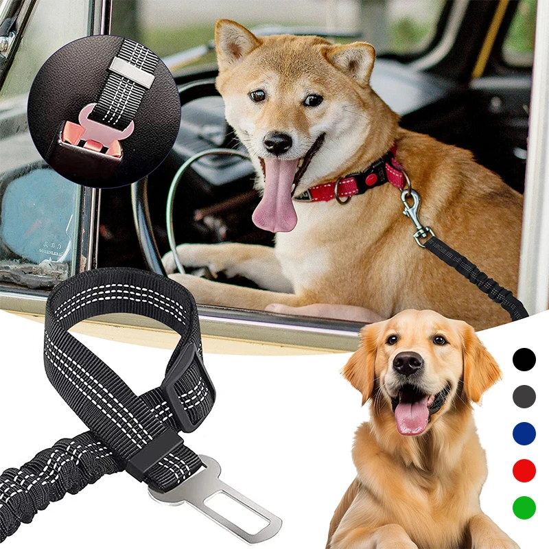 Haustier Hund Sicherheitsgurt Verstellbare Geschirre Blei Zurückhaltung Nylon Elastischer Hundesicherheitsgurt Reflektierendes Langlebiges Welpen Reise Auto Sicheres Seil Image
