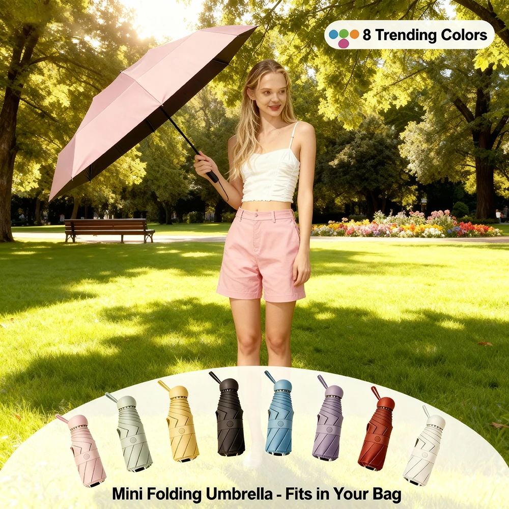 Mini faltbarer Regenschirm UV-Schutz Mini Sonnenschirm Dual-Use tragbare Box zur Aufbewahrung Sonnenschirm Regenschirm Mini Regenschirm zwq Image