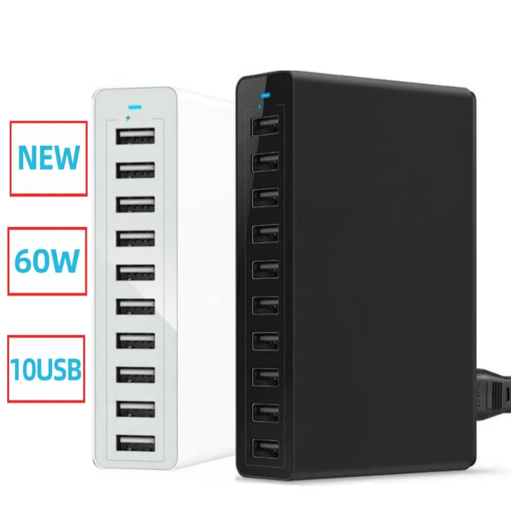 60W 10-Port-USB-Ladegerät für iPhone iPad Kindle Samsung Xiaomi Ladestation Dock Multi-USB-Ladegerät Desktop-Handy-Ladegerät Image