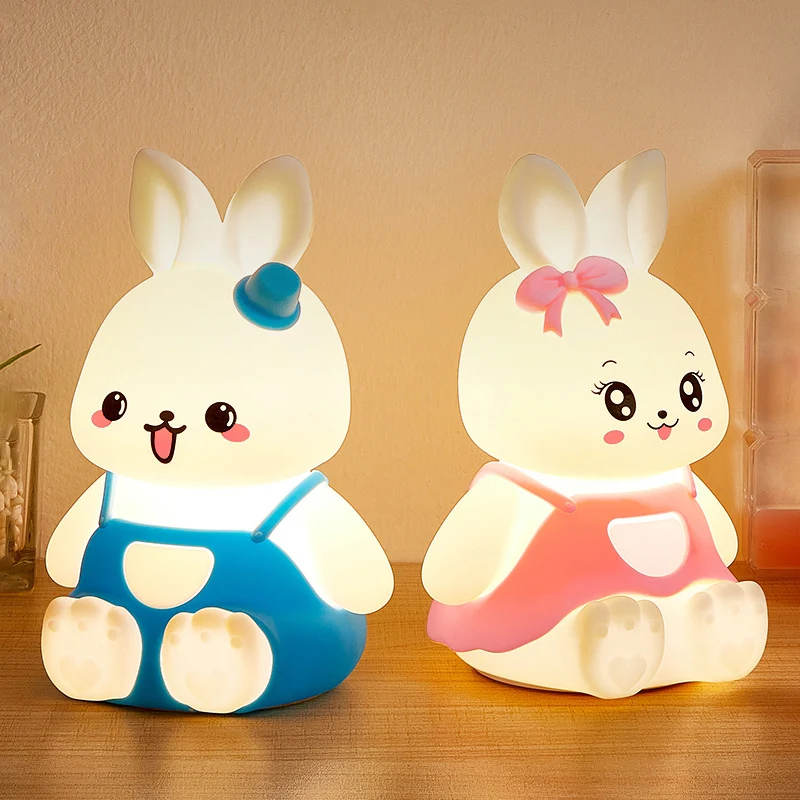 Niedliche Kinder-Nachtlichter, 5-farbwechselnde LED-Silikon-Kaninchenlampe mit Batterie, für Kinderzimmer, Kinder, Baby, Camping, Heimdekoration