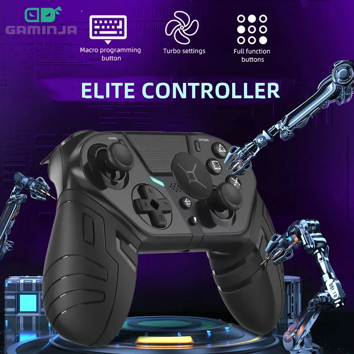 GAMINJA Wireless Controller Dual Vibration Bluetooth Gamepad mit programmierbarer Turbofunktion für PS4 Konsole PC Joystick Image