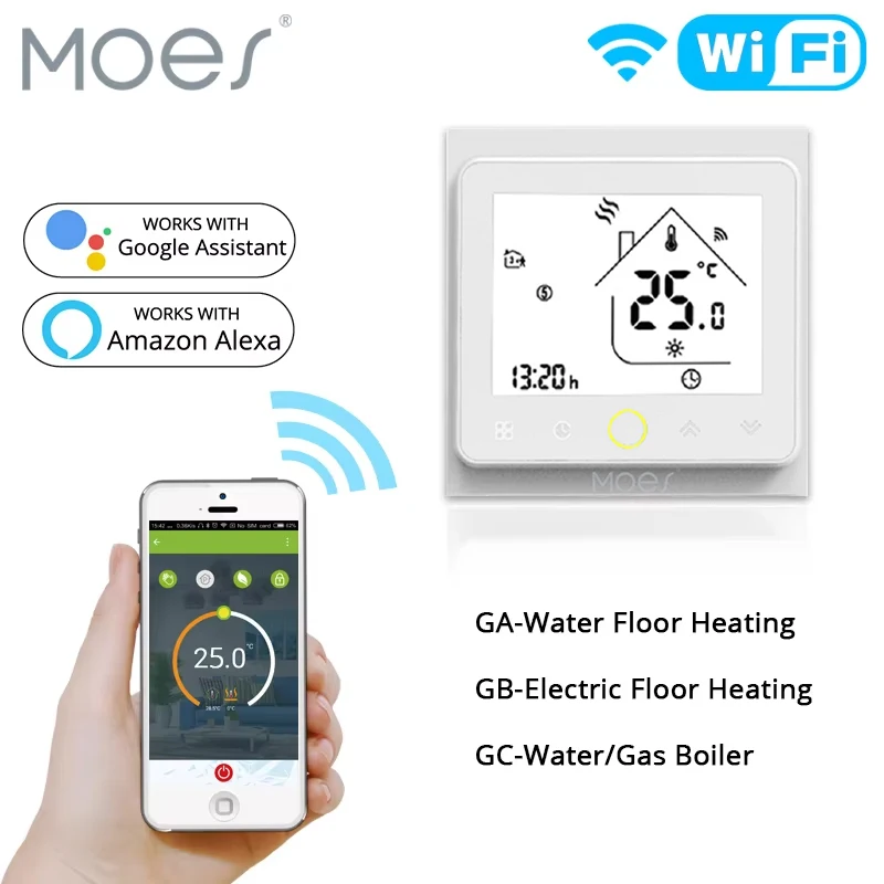 Moes WiFi Smart Thermostat Temperaturregler für Wasser-/Elektrische Fußbodenheizung Gaskesselsteuerung mit Alexa Google Home Image