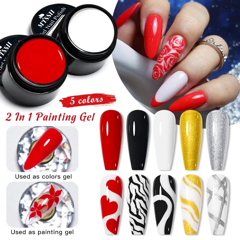 Mtssii No Wipe Painting Gel Nail Art Professionelle Nagelfarbe Farbe Gelpoliermittel Semipermanent Schwarz Weiß Gold Silber Liner Varnis Image
