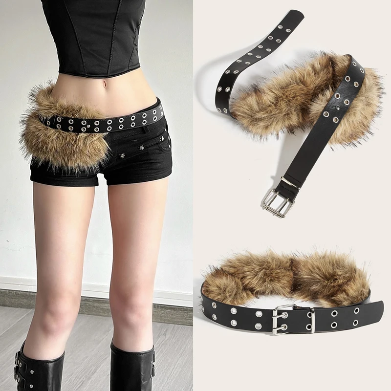Luxus Designer gefälschte Pelzigen Y2k Gürtel Subkultur Herbst Winter Retro Plüsch Taille Kette Imitation Pelz Taille Dichtung Hot Girl Sexy Gürtel Image