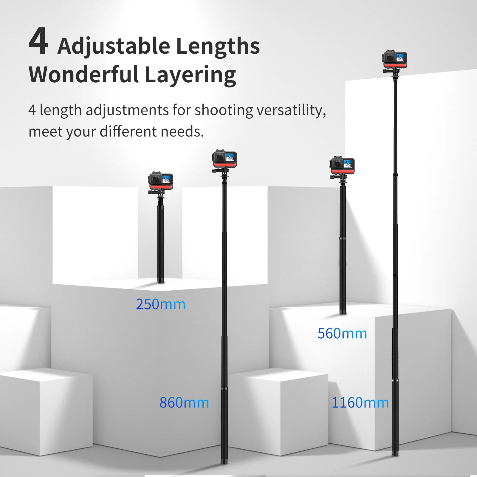 TELESIN 116 cm Kohlefaser Einbeinstativ Selfie Stick ausziehbar mit 1/4 Schraube für GoPro Hero Insta360 Osmo Action Kamera Image