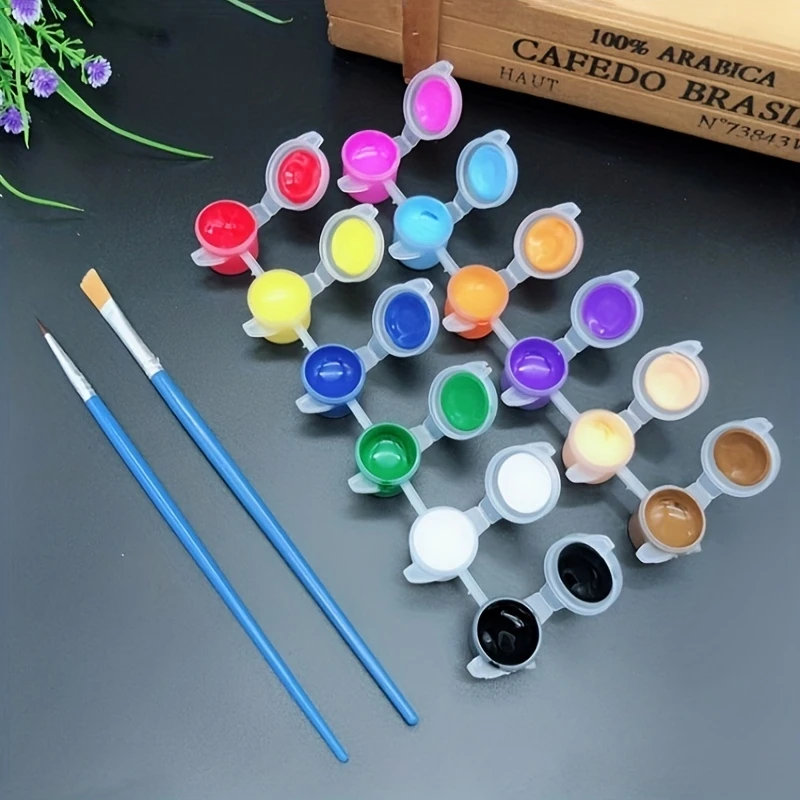 Acrylpigment-Set, 12-Farben-Aquarellmalpigment-Set, Steinkeramikmalerei, Farbmalfarbe mit integriertem Pinsel Image