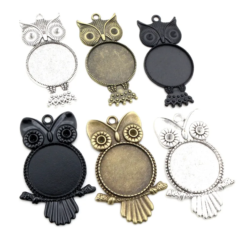 Neue Mode 5 stücke 25mm Innere Größe Antike Silber Überzogene Schwarz Bronze Eule Cabochon Basis Einstellung Charms Anhänger Image