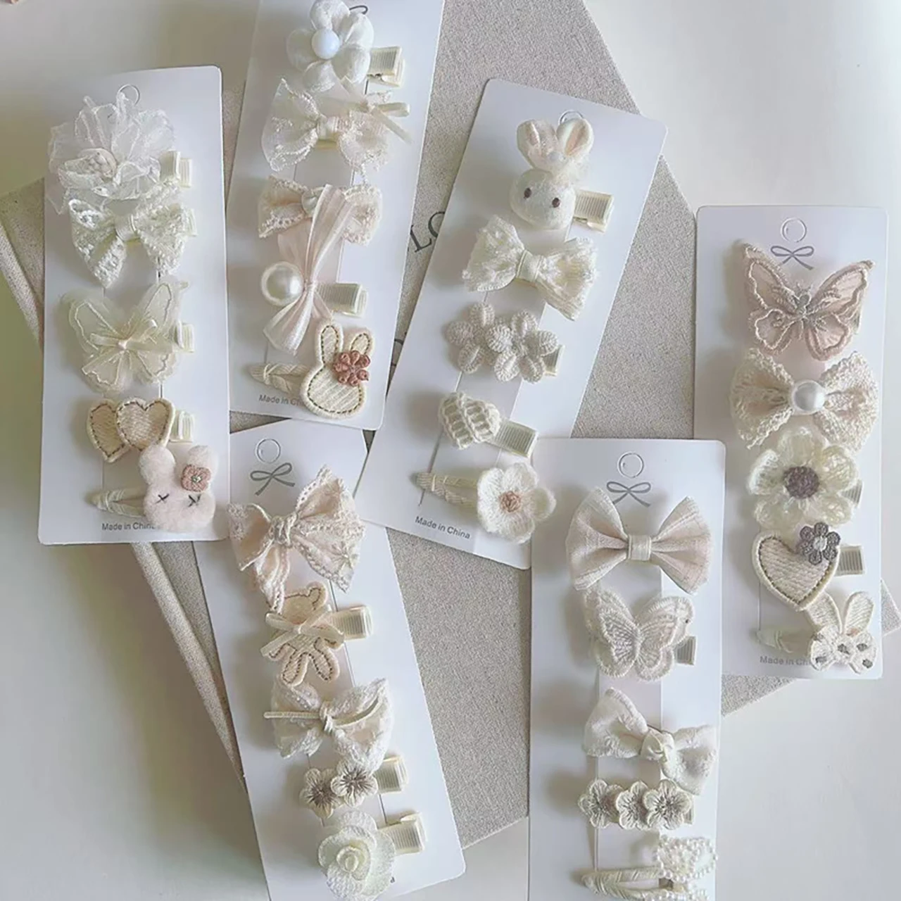 5 Teile/satz Spitze Bogen Prinzessin Baby Haarnadeln Niedlichen Cartoon Bär Kaninchen Seitige Clips für Mädchen Floral Haar Clips Kinder Haar Zubehör Image