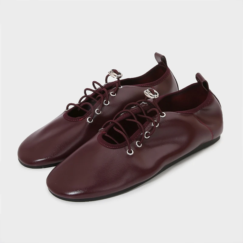 2025 frühling Lace Up frauen Schuhe Weiche Leder Outdoor Casual Ballerinas Walking Große Größe Marke Bequeme Damen Loafer
