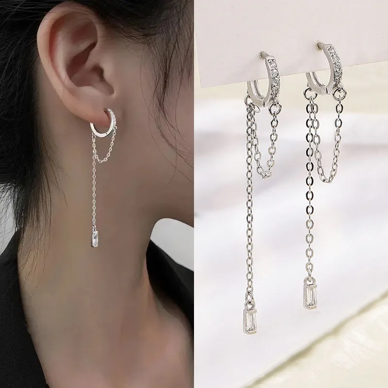Modische silbrige Creolen mit Quasten-Anhänger, exquisiter Schmuck, perfektes Geburtstagsgeschenk für Mädchen Image