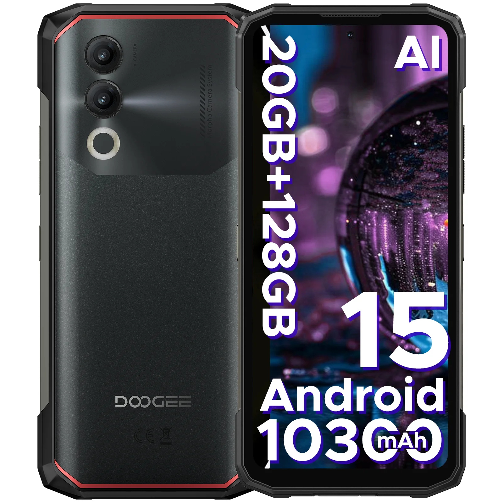 Globale Version DOOGEE Blade20 Robustes Smartphone Gemini AI 6,6'' 10300mAh Großer Akku 20GB(4+16) 128GB Android 15 NFC Smartphone Image