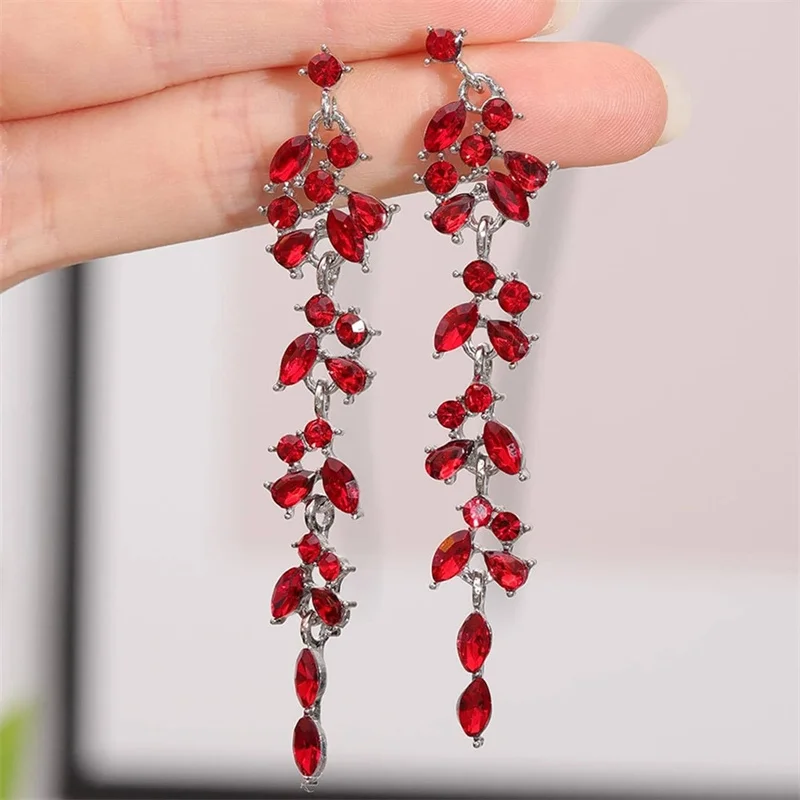 Mode Rot Zirkon Lange Quaste Ohrringe für Frauen Elegante Rose Kristall Anhänger Ohrringe Mädchen Party Hochzeit Erklärung Schmuck