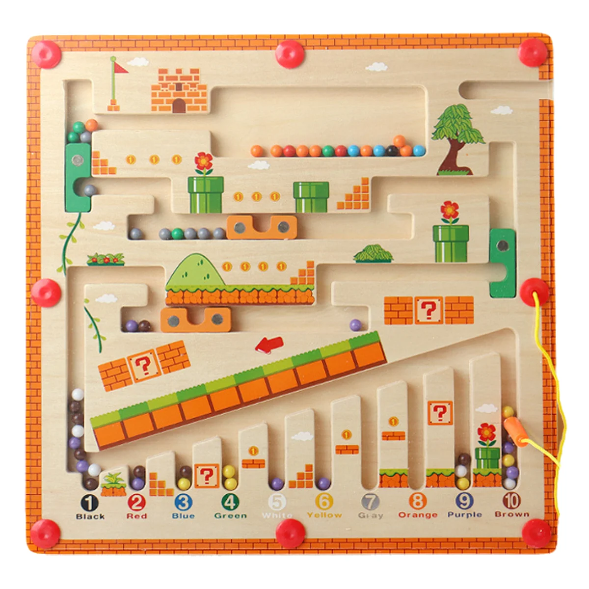 Magnetisches Labyrinth aus Holz, Spiel für Kinder, Farbe und Zahl, Stift, beweglicher Ball, Lernen, Bildung, Montessori-Spielzeug, Geschenk für Kinder Image