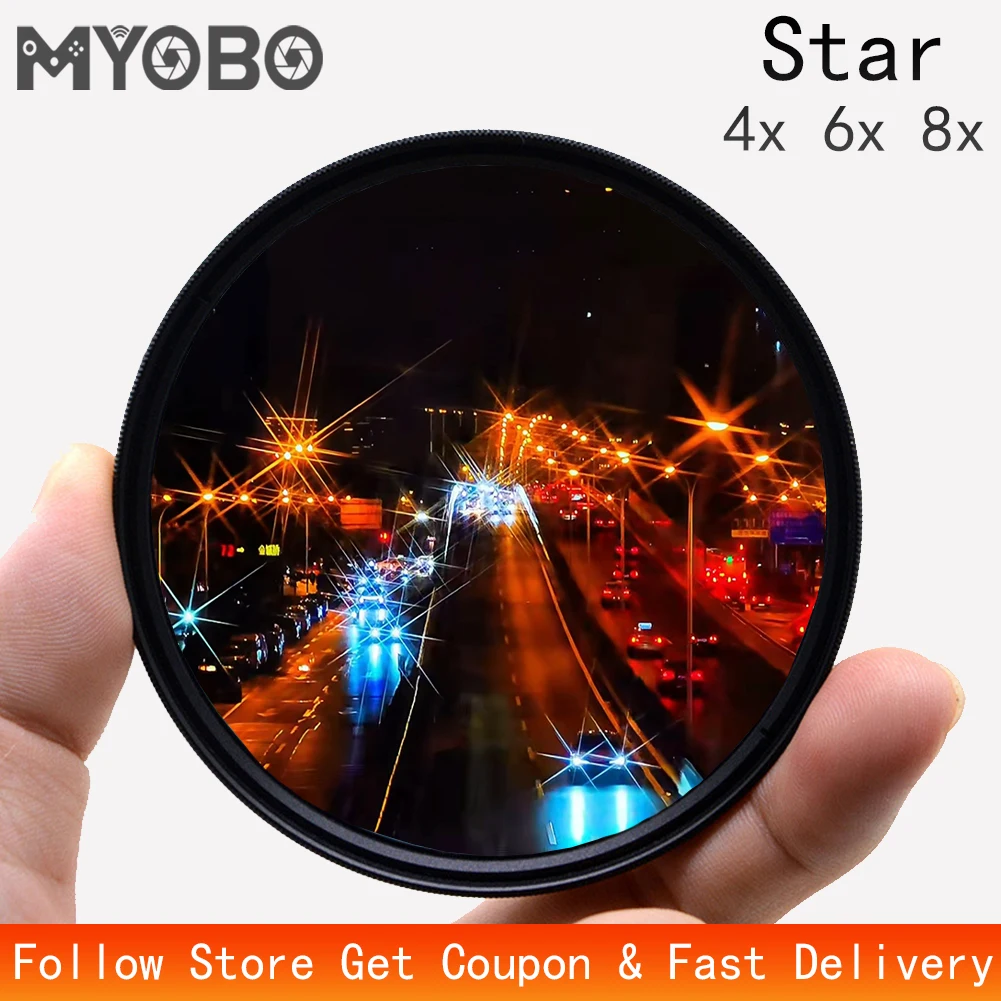 MYOBO Sternfilter 4/6/8 Punkte Fotografie Starburst Filter -37 40,5 43 46 49 52 55 58 62 67 72 77 82 mm für Kamera-Sternfilter Image