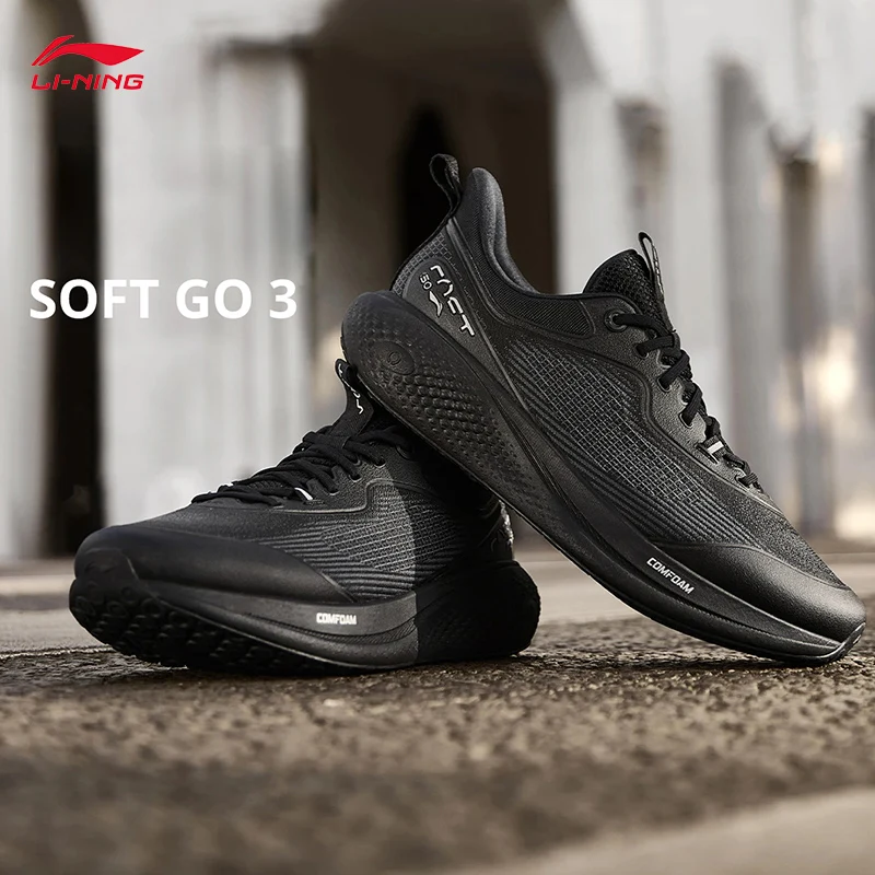 LI-NING SOFT GO 3 Leichte, bequeme Citywalk-Schuhe für Herren, weiche, dicke Ferse, sportliche Freizeitschuhe, AGLW001