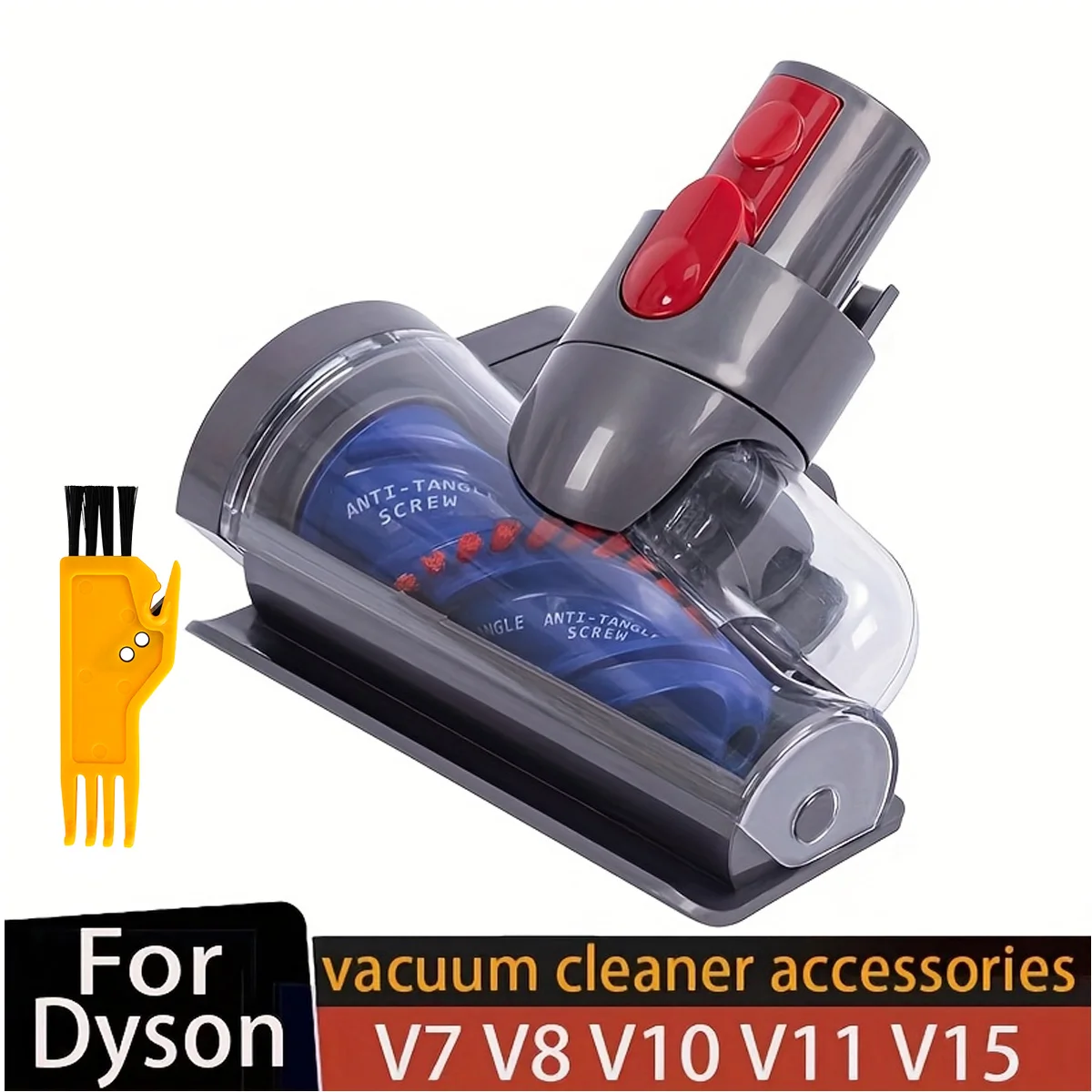 1 x motorisierter Mini-Bürstenkopf für Dyson V7 V8 V10 V11 V15 Reiniger, Schnellverschluss-Polsterwerkzeug, langlebiger Kunststoff und Polyester Image