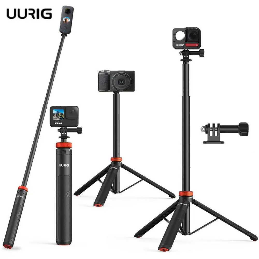 UURIG 130 cm ausziehbarer Selfie-Stick-Stativgriff für GoPro 12 11 10 9 8 Insta360 X4 DJI OSMO Action 3 4 Zubehör Image