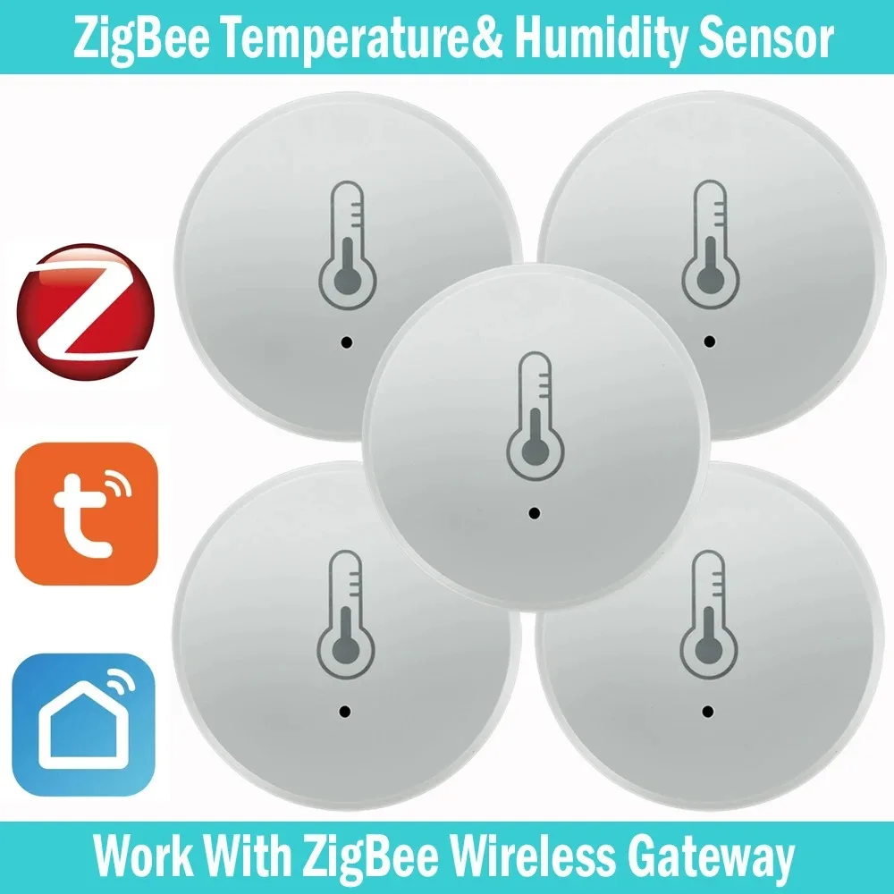 Tuya Zigbee Temperatur- und Feuchtigkeitssensor, Sprachsteuerung, intelligentes Heim-Hygrometer, Echtzeitüberwachung, Sprachsteuerung ohne Batterie Image