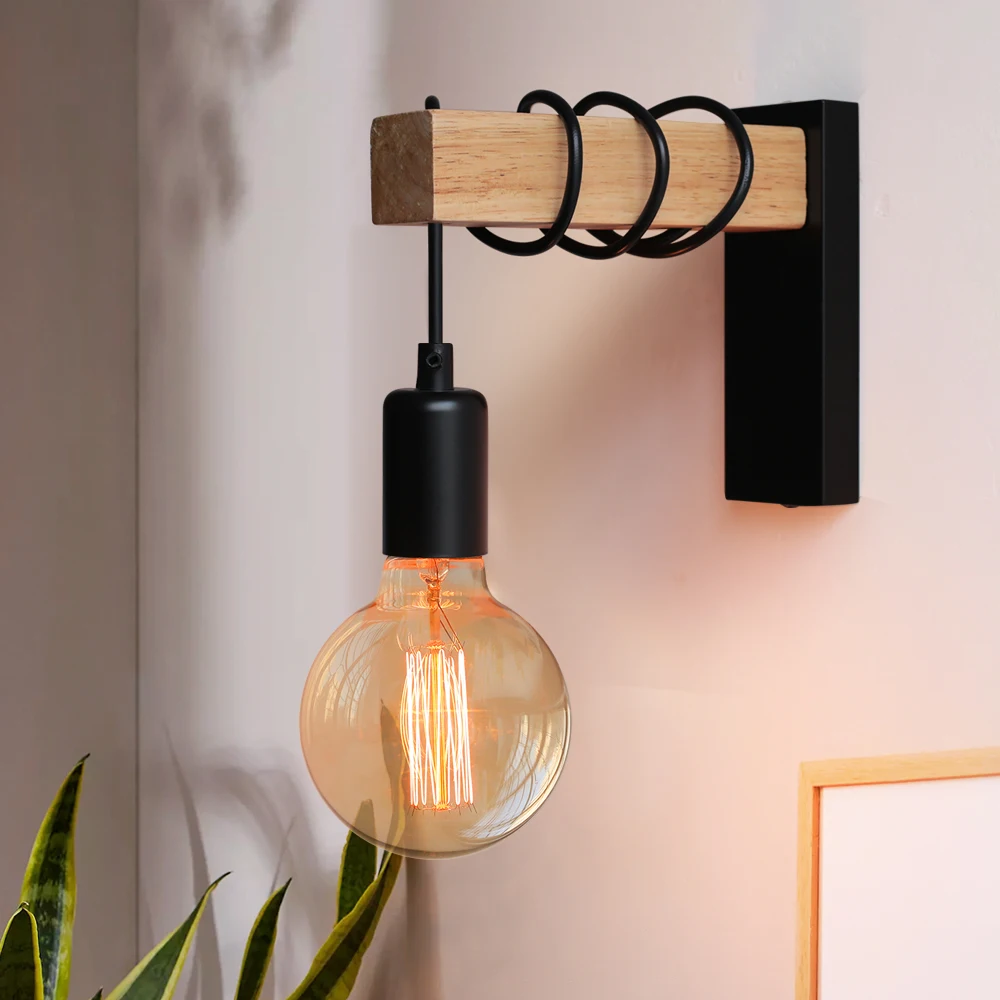110V/220V Wand leuchte mit Schalter funktion Eisen Holz Wand leuchte E27 Retro Wand leuchte Innen leuchte Lampe Esszimmer Nachttisch lampe