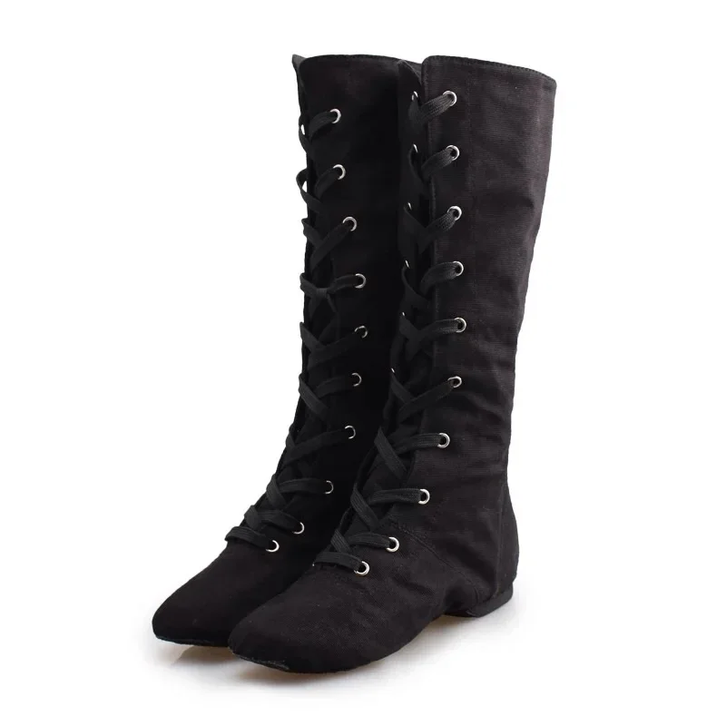 2026 Neue hochwertige rot-weiß-schwarze Canvas 27cm lange High-Top Jazz Stiefel Bühnenstiefel für Mädchen und Damen Tanz-Performance-Schuhe