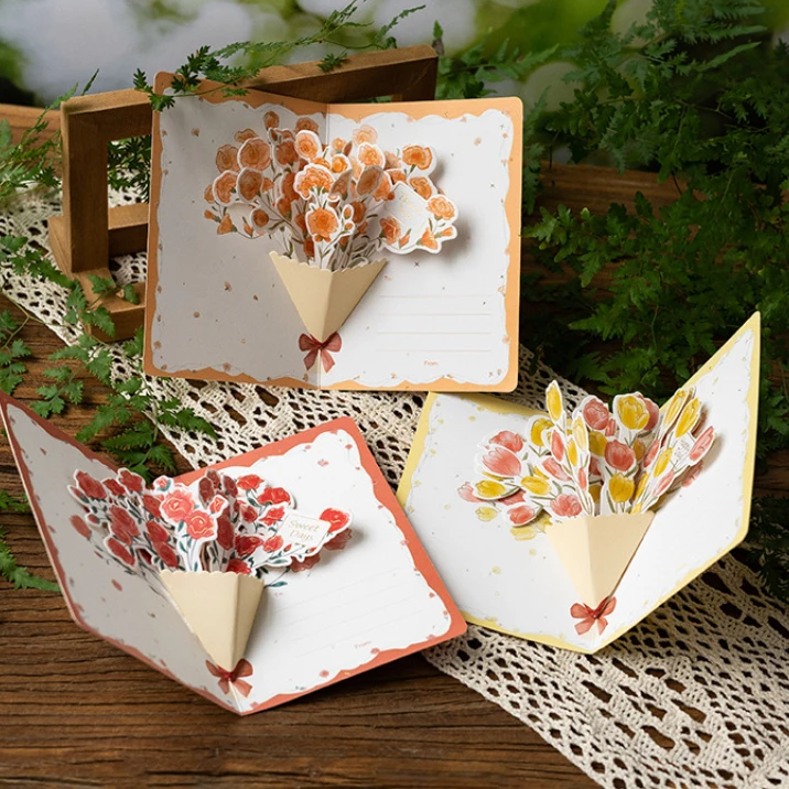 3D-Pop-up-Stil, kreative minimalistische Grußkarte, Original-Blumen-Segenskarte, alles Gute zum Geburtstag, Party, Einladung, Brief, Geschenk Image