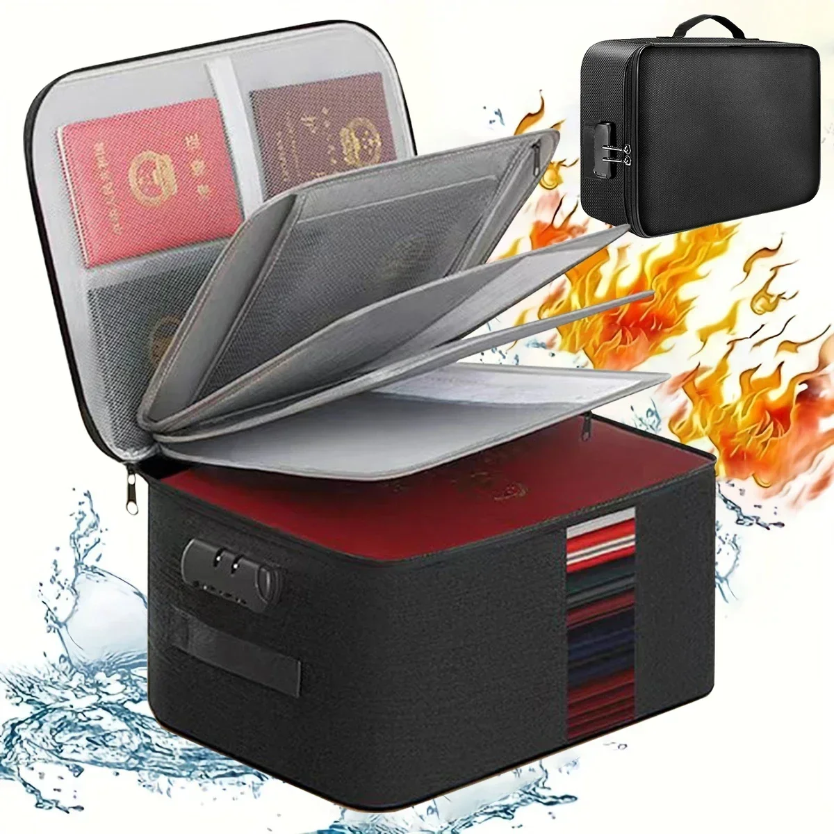 Dokumenten-Reisepass-Tasche mit hoher Kapazität, 3/5 Schichten Oxford mit Schloss, Dokumenten-Organizer-Etui, großer Platz für A4-Ordner, Zertifikate Image