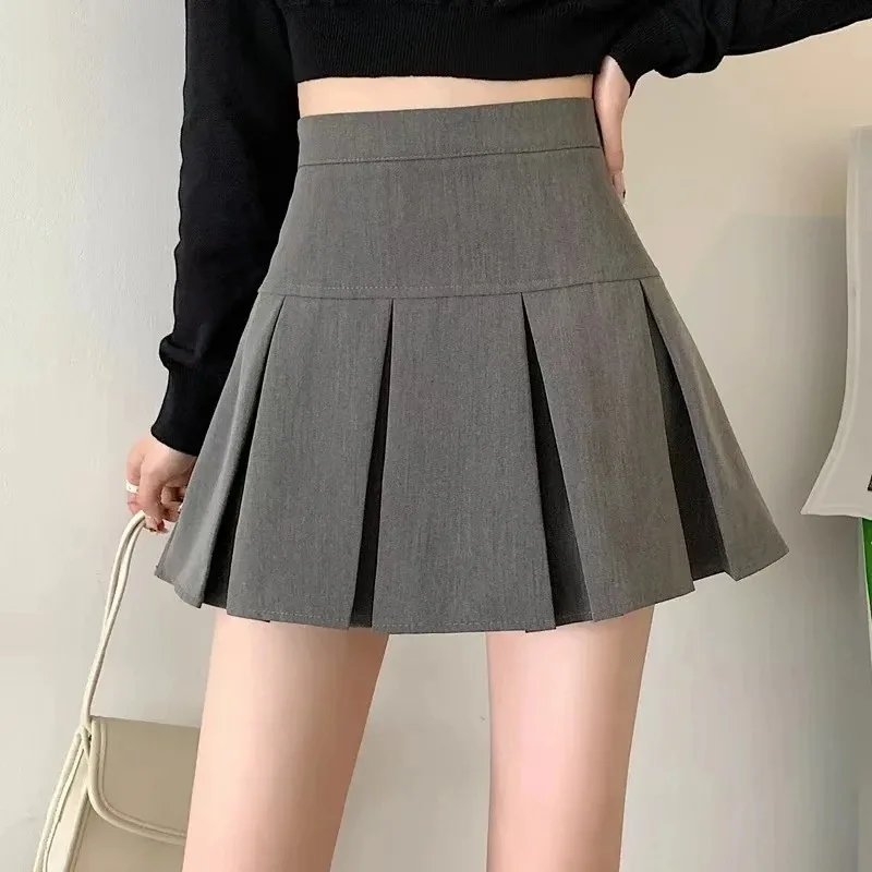 Vintage Grau Falten Rock Frauen Kawaii Hohe Taille Mini Röcke Koreanische Mode Schuluniform Harajuku Streetwear Frühling