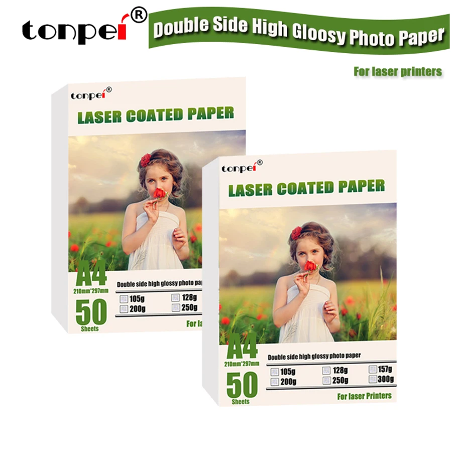 50 Blatt 105 g A4 doppelseitig beschichtetes hochglänzendes Fotopapier von Laserdrucker für den Druck von Menübildern und Bildern Image