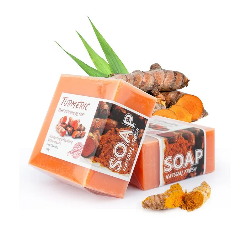 100 g reine natürliche Kurkuma-Seife, ätherische Ölseife, handgemachte Seife zum Reinigen, Baden, Tiefenreinigung, Hautpflege, Feuchtigkeitscreme Image