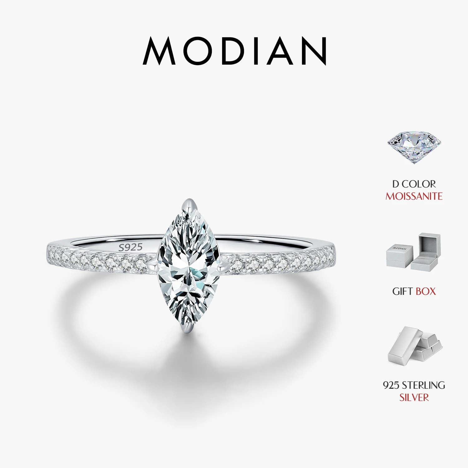 MODIAN 0,5 ct Rhombus Moissanit Ring 925 Sterling Silber Funkelnder Labor erstellt Diamant Eheringe für Frauen Brautschmuck Image