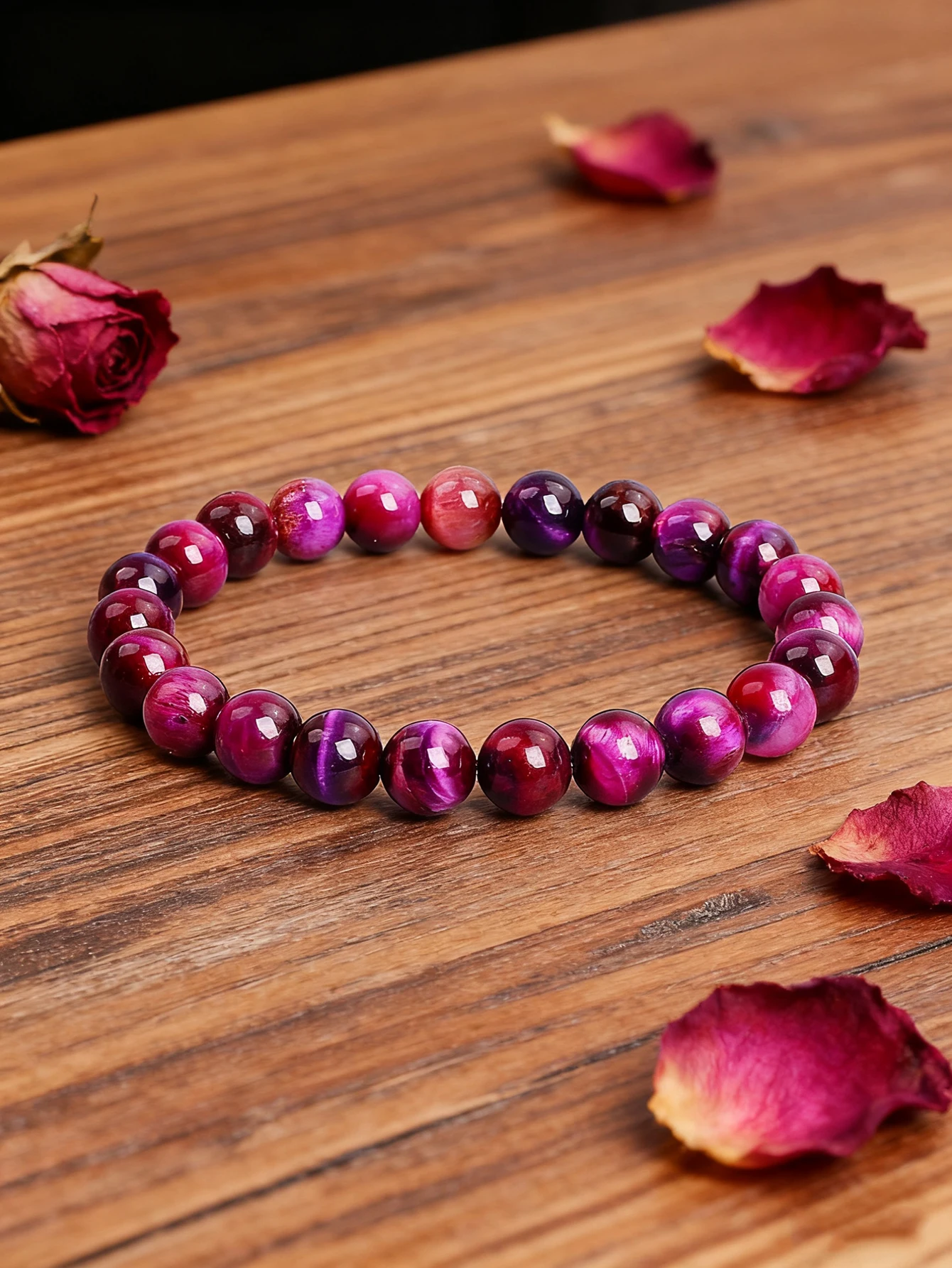 Natural 5A+ Purple Tiger Eye Stone Beaded Bracelet For Vigour Courage Protection & Emotional Balance Healing Jewelry New Pulsera Image