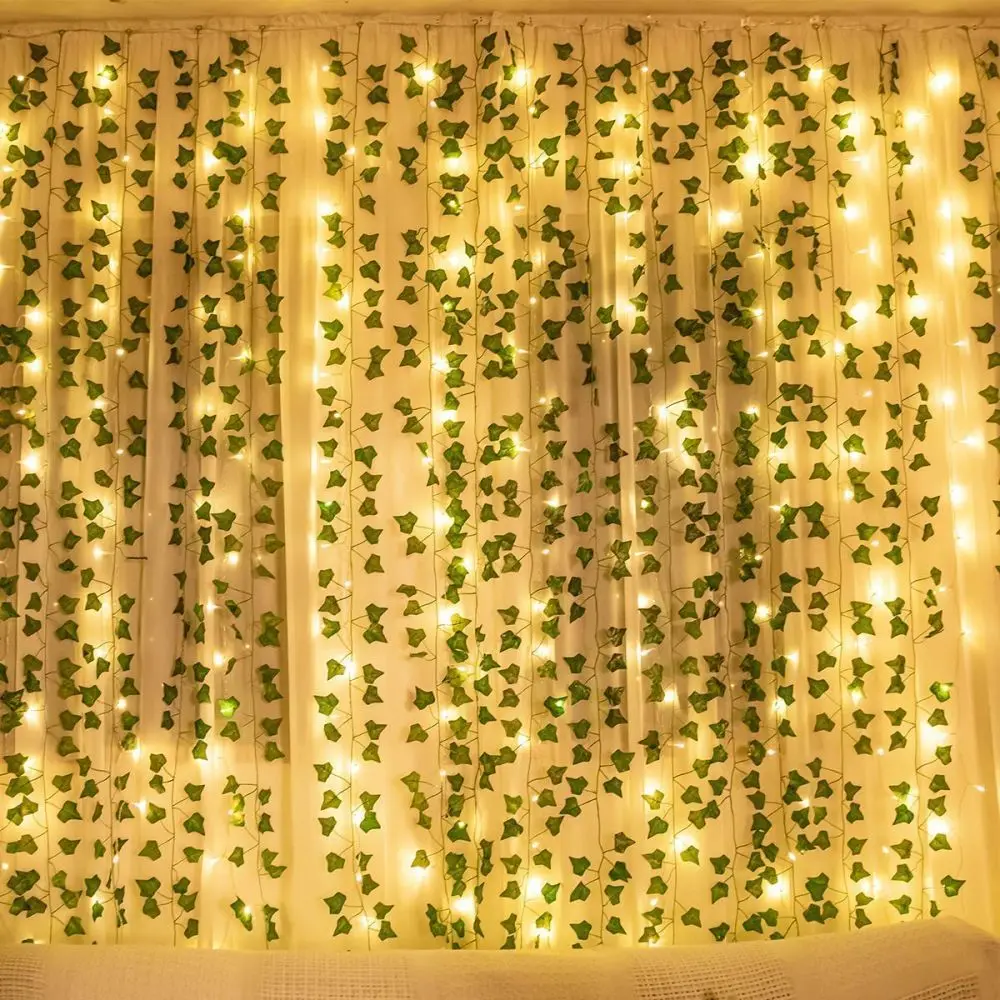 1 Packung realistische grüne Ranken für den Innen- und Außenbereich, 20 LED-Lichterketten für Neujahr, Wand, Haus, Zimmer, Büro, Geburtstag, Zuhause