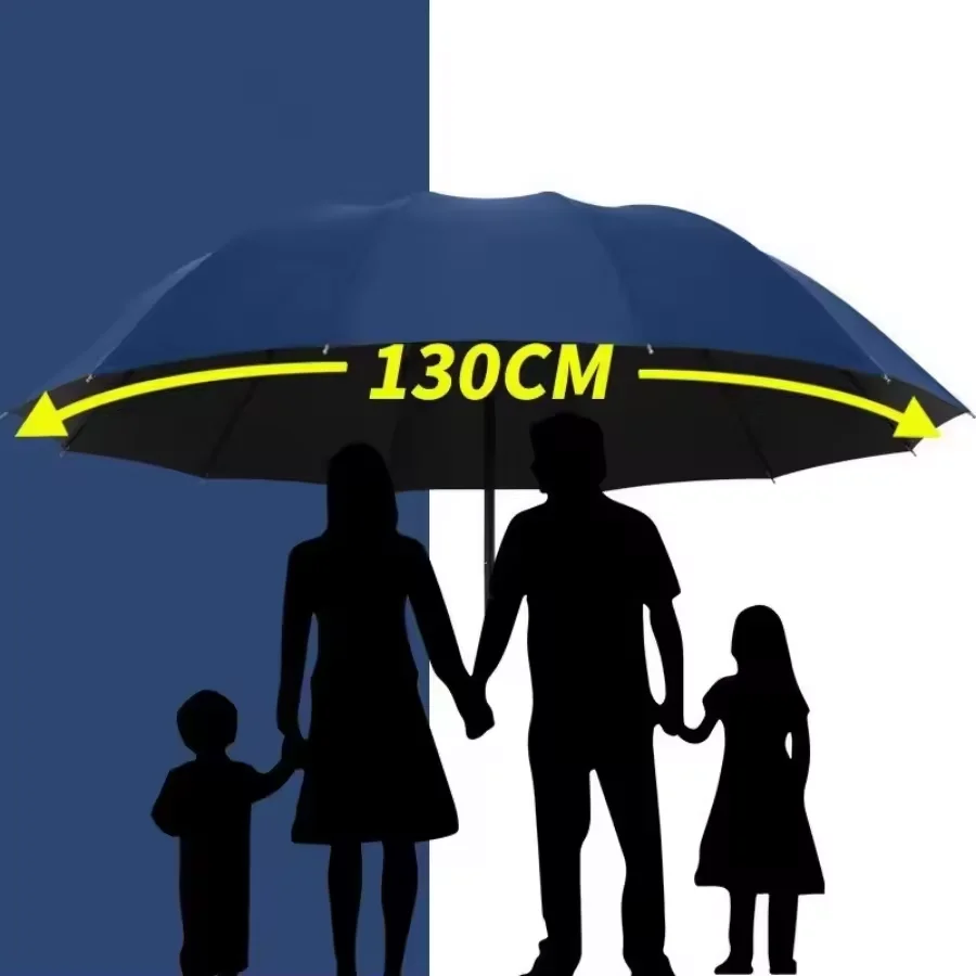 130 cm großer extragroßer Faltschirm, der sowohl für sonnige als auch regnerische Tage geeignet ist und ist winddicht, wasserdicht, umfassender Schutz. Image