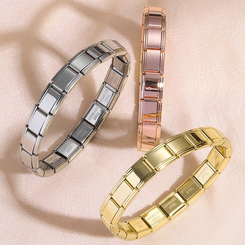 FTCY Italienische Charme Edelstahl Armbänder Für Frauen Männer 9mm Breite Elastische DIY Modulare Armband Schmuck Geschenk Image